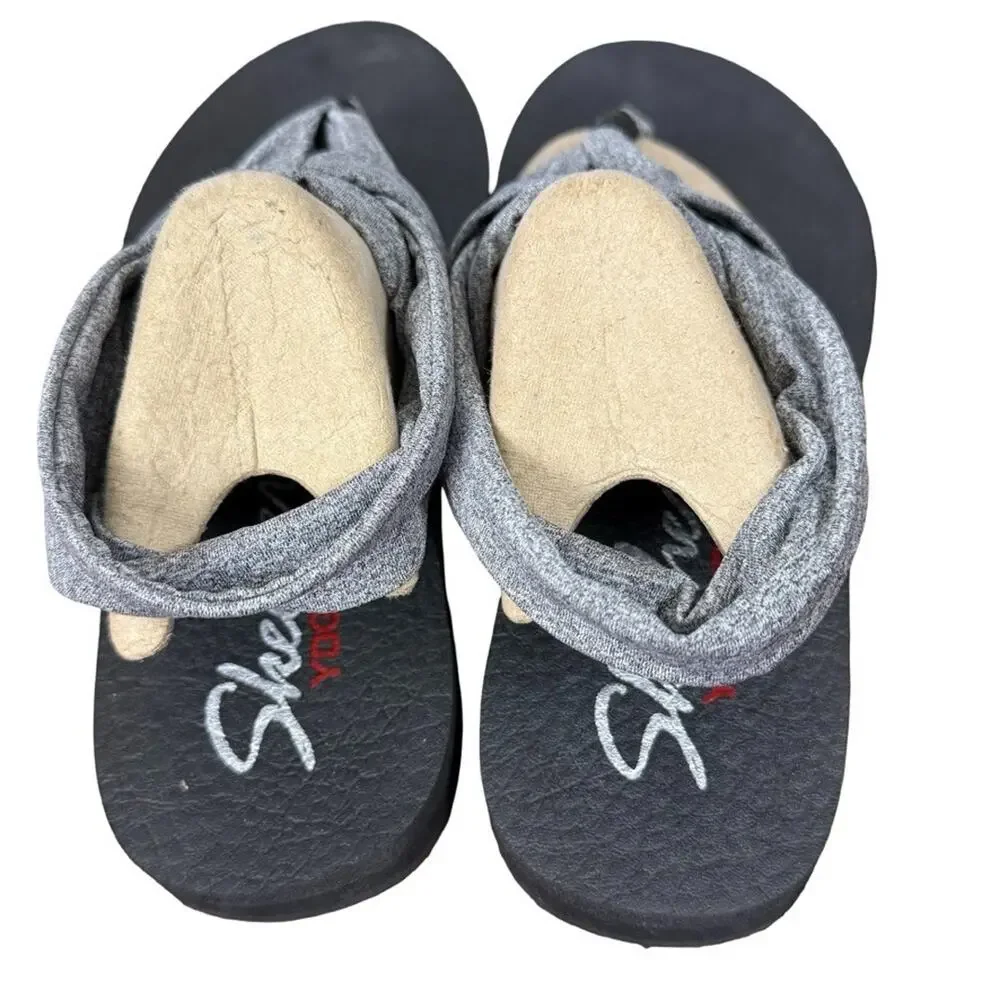 Skechers Meditation Slingback Stretch Gray Thongs Slingback Sandals Shoes sz 8